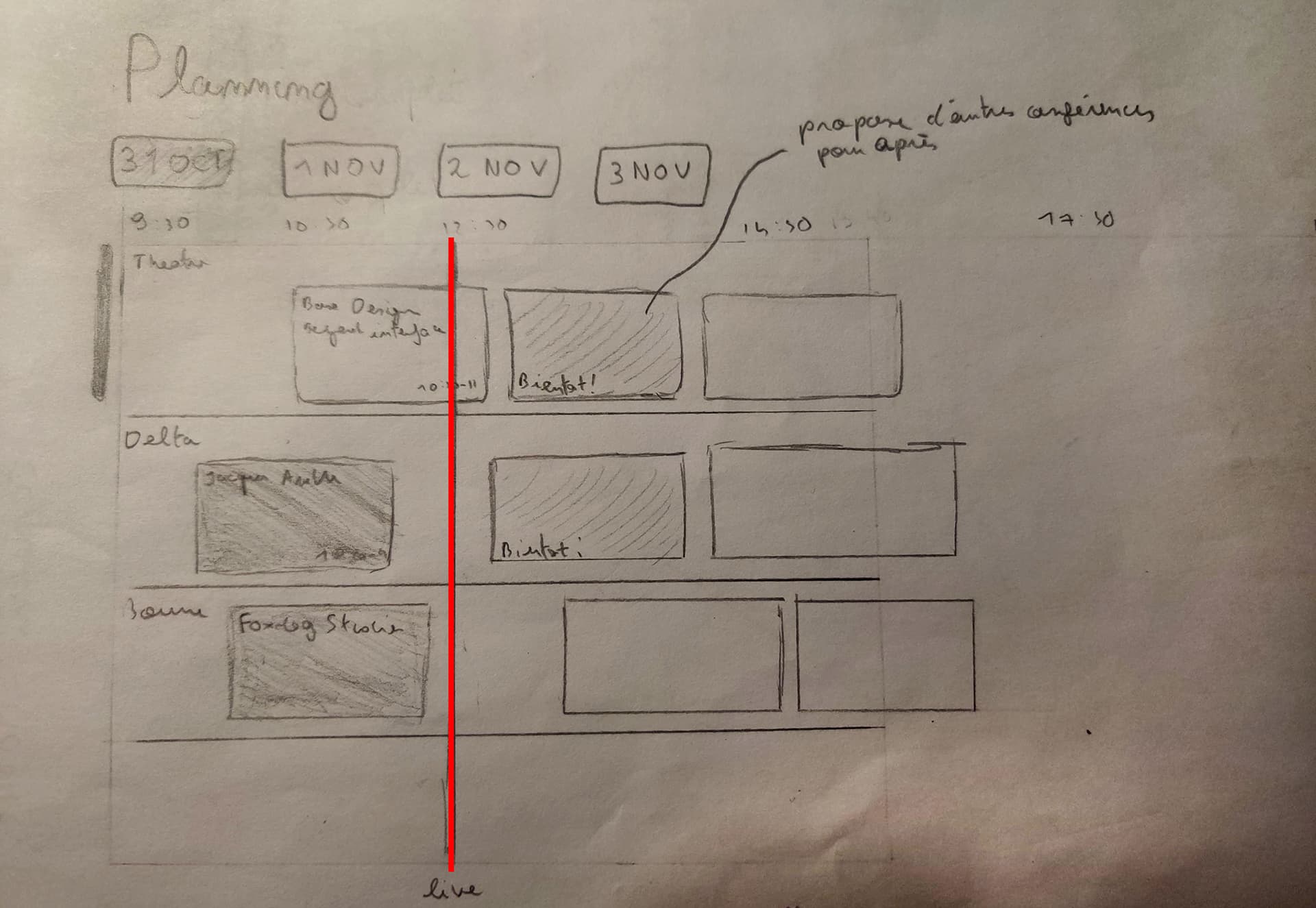Un prototype papier avec un planning.